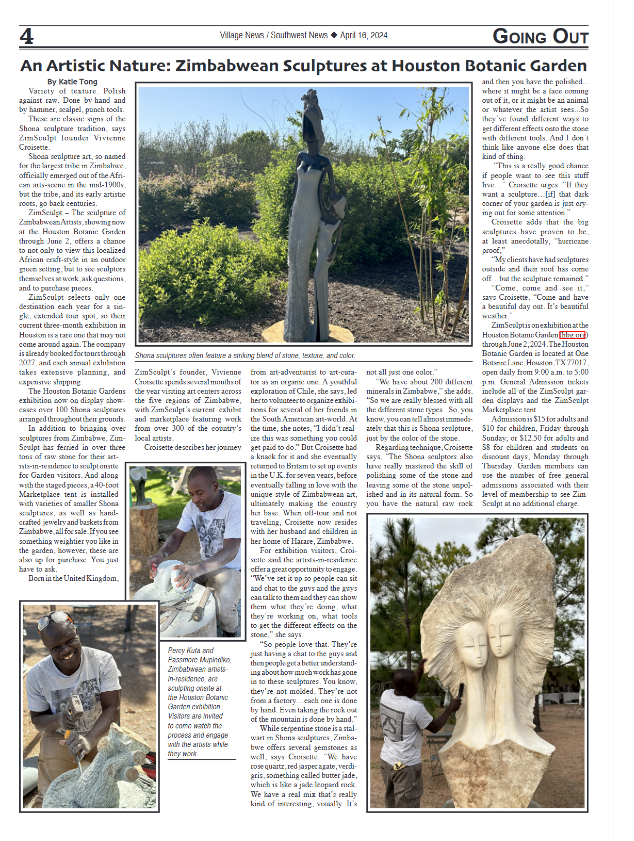 ZimSculpt in Village News/Southwest News